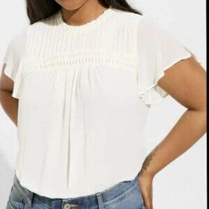 Torrid Chiffon Smocked Pintuck Flutter Short Sleeve Blouse Size 4X